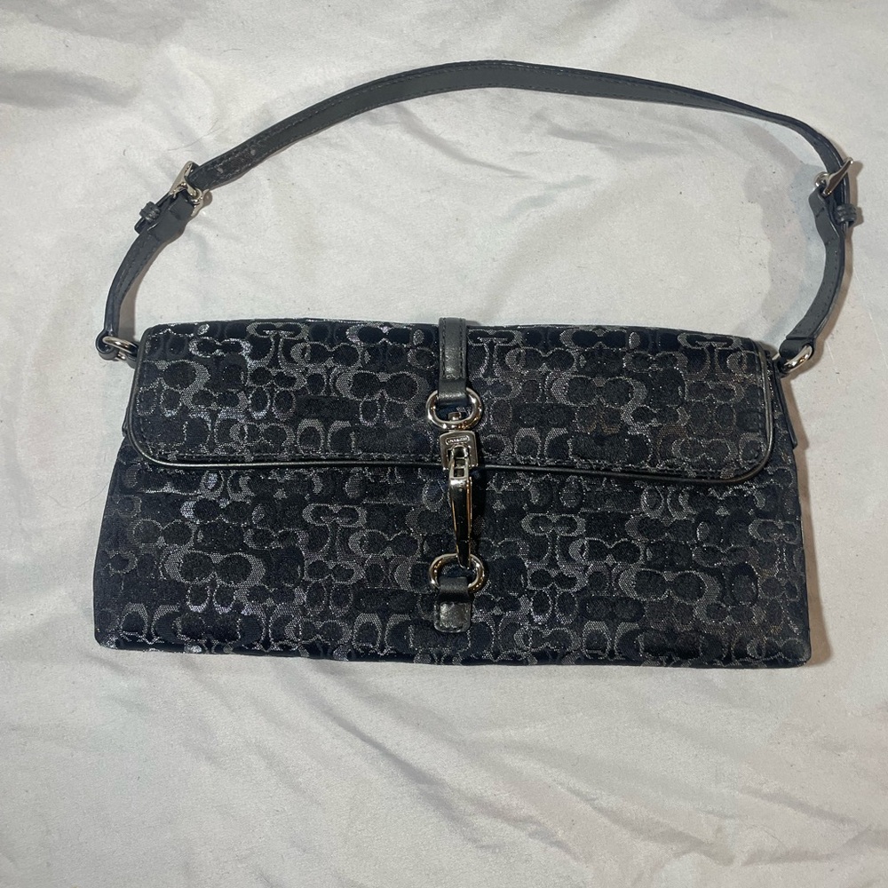 Vintage Coach Black Metallic Mini Signature Clutch Purse
